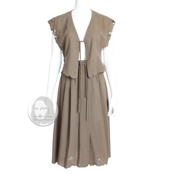 70s Emmanuelle Khanh Paris Skirt Set 2pc Tie Top & Wrap Skirt Made in Italy 38 - Picture 1 of 11